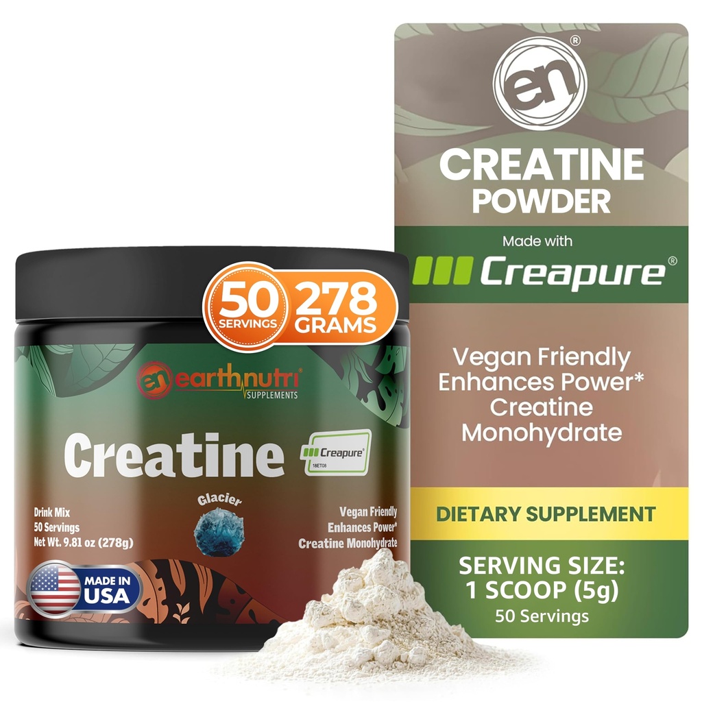 EarthNutri Kretine Monohidrat Toz - Kas Güçlü, Güçlü ve Performans için Safi Supplement - Non-GMO, Sugar-Free, Words-Free - for Men & Women, Flavored 250g
