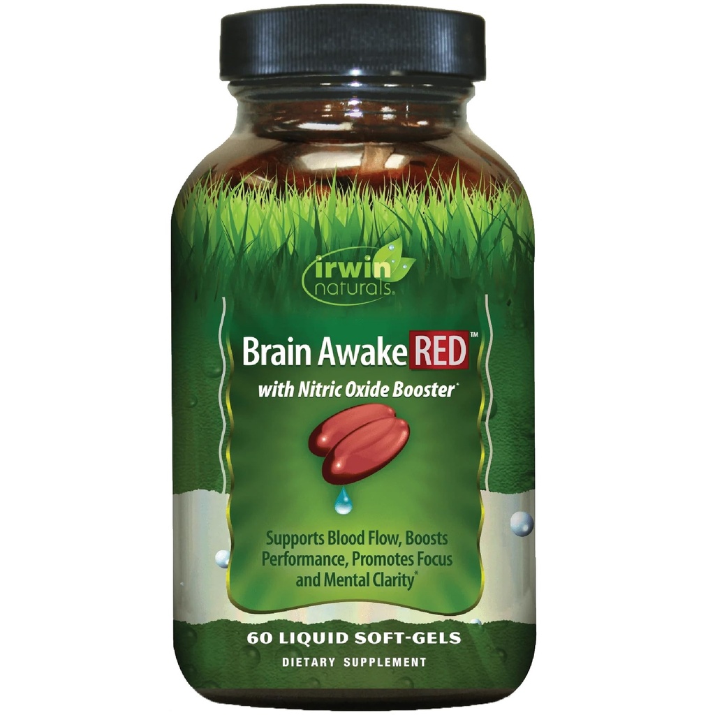 Irwin Naturals Brain Awake RED with Nitric Oxide Booster - 60 Liquid Soft-Gel - Υποστήριξη Brain Health & Optimize Performance - 20 Σύνολο εξυπηρετήσεων