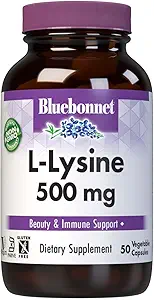 Bluebonnet L-Lysine 500 mg Βιταμίνη Κάψουλες, 50 Count