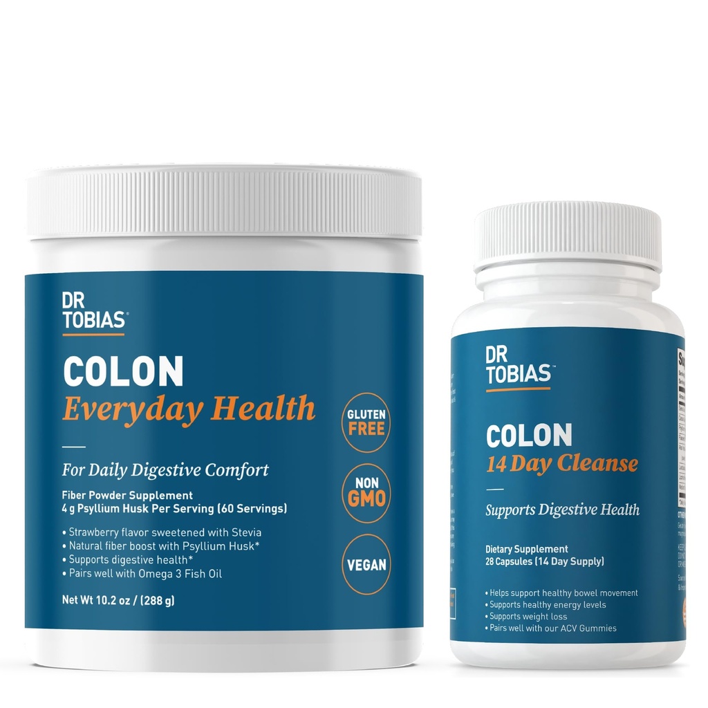 Dr. Tobias Colon 14 Day Cleanse and Colon Everyday Health, Advanced Gut Cleanse Detox & Daily Digestive Support with Psyllium Husk Fiber Toz, Digestive Wellness Sche, Non-GMO