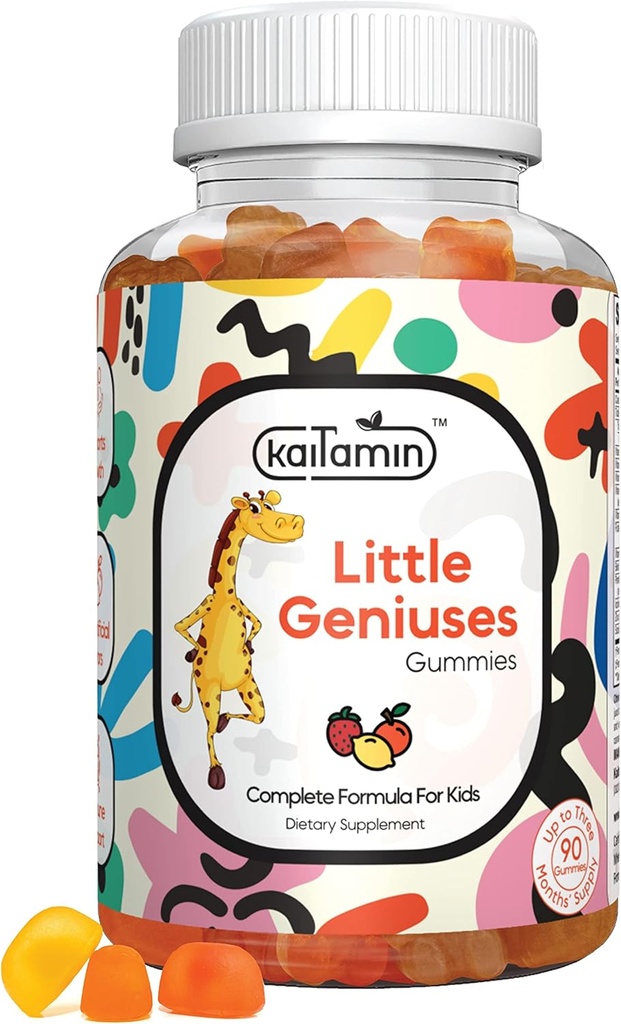 Çocuklar Multivitamin Gummies Little Geniuses: Vitaminler C, D3, çinko, Folate, Immunity, Intelligence, Focus ve Büyüme için. Vegan, Non-GMO, Organik, Gluten-Free| 90 Gummies 3 Ay Supply