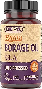 DEVA Vegan Vitaminleri, Borage Oil 500 mg, Omega-6 Fatty Acid GLA (Gamma linolenic Acid), Cold-Pressed & Unrefined, 90 Tabletler 1-Pack