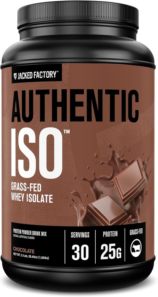 Jacked Factory Authentic ISO Grass Fed Whey Protein Isolate Toz - Low Carb, Non-GMO Muscle Building Protein w/No Fillers, Post Workout Recovery, Chocolate, Post Workout Recovery, Chocolate,