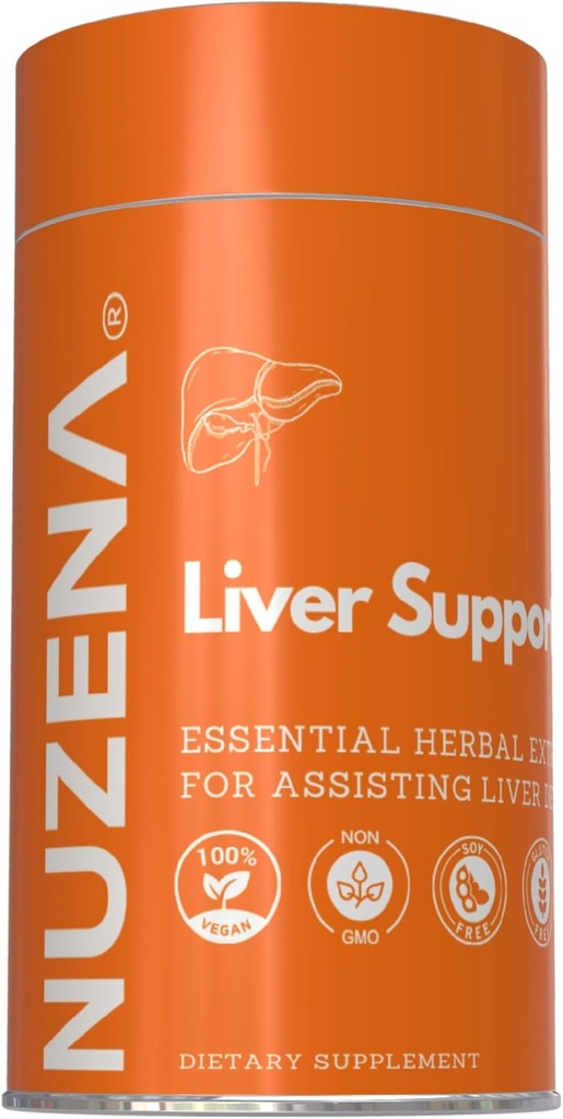 Nuzena Liver Support +, Milk Thistle Silybum Marianum, Turmeric, Dandelion Root & Artichoke Extract με Ουσιώδεις Βιταμίνες, Συσκευασία 60 κάψουλες υποστήριξης της υγείας του ήπατος, Κατασκευασμένο στις ΗΠΑ