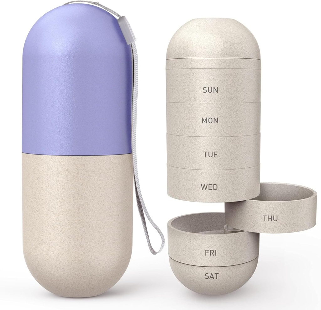 Zannaki, Fiber Moisture Karşılaştırmalı Haftalık Pill Organizer, Laser Carving Markings, BPA Free Travel Hiking 7 Day Pill Box Case to Hold Pills,Vitamins,Fish Oil,Supplements