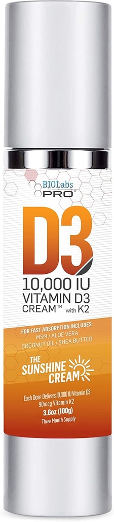 Tüm Doğal Vitamin D3 10000IU Vitamin D Krem maksimum Güçlü, D Deficiency Doğal - Vitamin K2 & Zeytin Broşürü - Üç Ay Supply - Güvenli ve Etkili (10.000IU - 3.6oz)