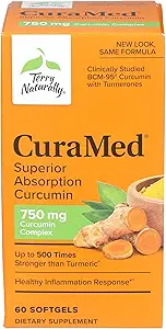 Terry Natural CuraMed 750 mg - 60 Softgels - Üstün Abception BCM-95 Curcumin Supplement, Sağlıklı Inflammation Response - Non-GMO, Gluten-Free, Halal - 60 Hizmetler