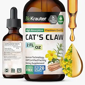 BIO KRAUTER Cats Claw Tincture - Vegan Cat's Claw Supplement - Immune Support - Alkol & Sugar Free Extract - Vegan Drops 2 Fl.Oz.