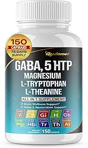 GABA 5-HTP L-Tryptophan L-Theanine Vitamin D3 Vitamin B6 Holy Basil Valerian Chamomile Ginkgo Biloba Ginger -150 Capsules- Made in USA