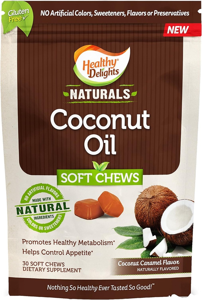 Sağlıklı Delights Naturals, Coconut Oil Soft Chews, Sağlıklı Metabolism'ı teşvik eder, Yardımlar Control Appetite, Delicious Coconut Caramel Flavor, 30 Count