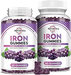 Iron Gummies - με ασβέστιο, ψευδάργυρο, φολικό & βιταμίνη B12, C, B6 για ενήλικες & παιδιά - Blood Builder & Energy Support for Iron Deciency, Anemia, Vegan - 2 Pack Grape Flavour,60 Gummies
