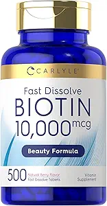 Carlyle Biotin 10000mcg | 500 Hızlı Dissolve Tabletler | Max Strength | Vegetarian, Non-GMO, Gluten Free Supplement Supplement Supplement
