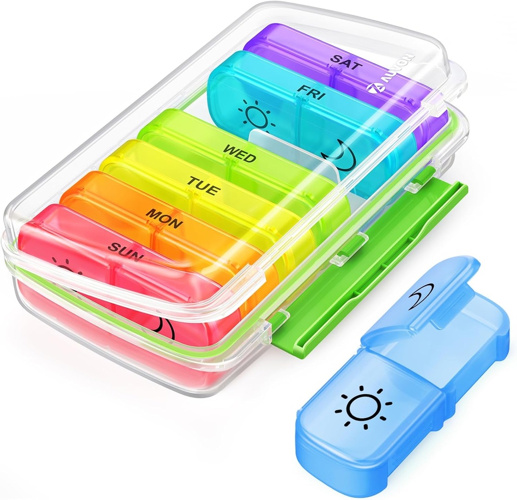 AUVON Pill Box 2 φορές την ημέρα με Moisture-Proof Design, Weekly Pill Organizer AM PM με φορητές αυλακώσεις τσέπης, θήκη χάπι 7 ημέρα με διπλή προστασία για τη βιταμίνη, ιατρική, φαρμακευτική αγωγή, και συμπλήρωμα