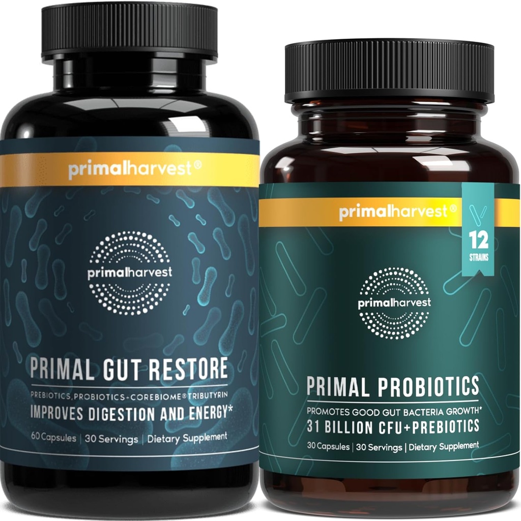 Primal Harvest Probiyotiks & Gut Health Supplements for Women and Men Pre and Probiyotiks with 31 Milyar CFU and Gut Restore Digestion Pills Sche