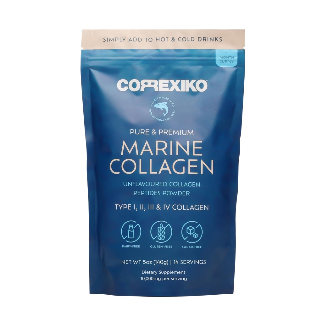 KORREXIKO Marine Collagen Toz Supplement Unflavored - 10.000 mg Double Hydrolyzed Collagen, per Serviste - Maksimum Aborpsiyon için Formüle - Saç, Skin & Nails - 5oz, 14 Hizmet
