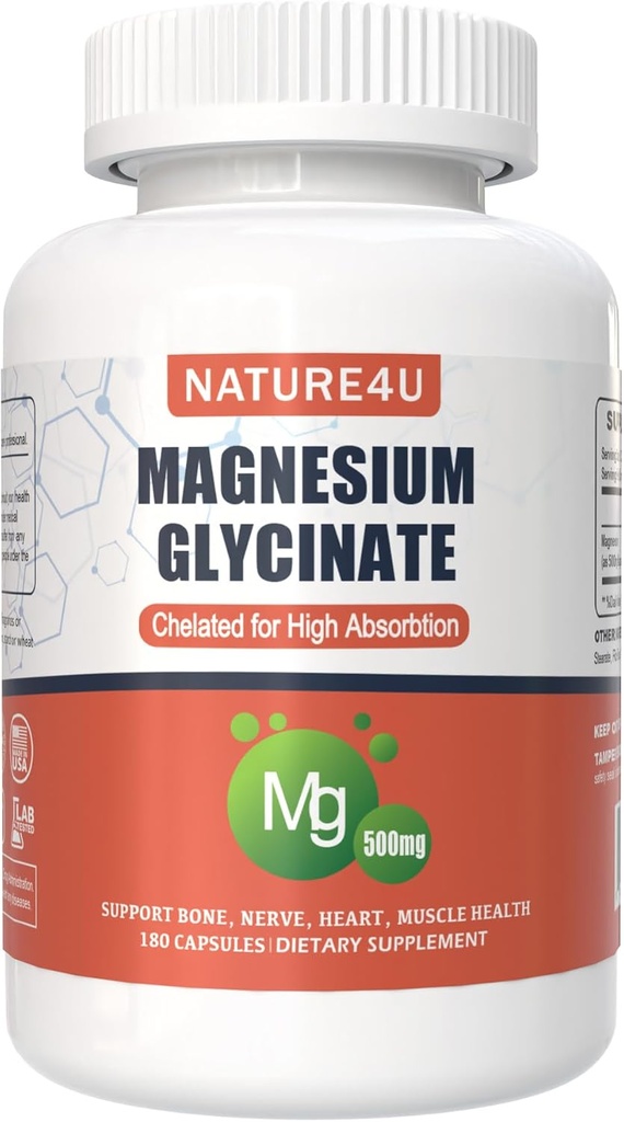 Magnezyum Glycinate 500 mg, yüksek Abpsiyon Tamamı için% 100 Chelate, Kas, Kalp, Asla ve Bone Support, 180 Capsules