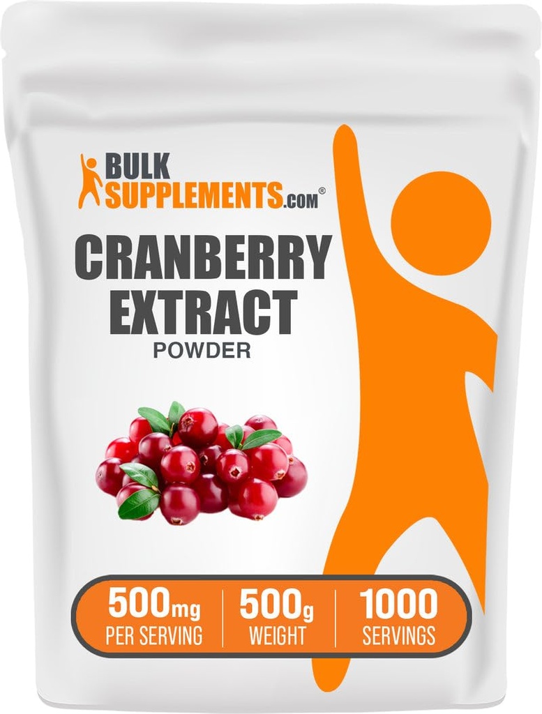 BulkSupplements.com Cranberry Extract Powder - Cranberry Flavoring Powder, που προέρχεται από Vaccinium Macrocarpon Fruit - Vegan & Gluten Free, 500mg ανά Σερβίρισμα, 500g (1.1 lbs) (Συσκευασία των 1)