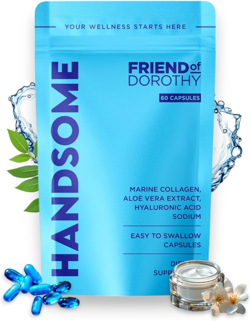 Handsome, Marine Collagen Tablets Enhanced with Aloe Vera, Hydrolyzed Collagen Supplements for Men, 60 Capsules per Pouch