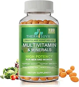 All Natural Multivitamins & Minerals + B Complex + Calcium + Magnesium + Zinc, 100% Vegan Sourced Whole Food Supplement, Complete Nutritional Support for Men & Women- 120 Capsules, 60 Day Supply