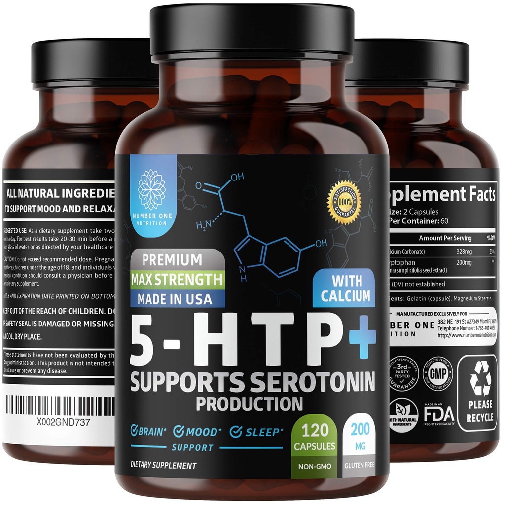 N1N Premium 5-HTP 200 mg Plusuba, Griffonia Tohumksiyonu, GMO ve Gluten Free, 120 Caps