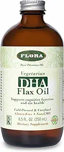 Flora DHA Flax Oil - Beyin Sağlığını Destekler - Contains Vegan Omega-3-6-9, Gluten-Free, Kosher & Non-GMO - Keep Chilled - Glass Şişe - 8.5 fl. oz.