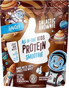 FlavCity All-in-One Protein Smoothie for Kids (Galactic Brownie) - Grass-Fed & Μη μετουσιωμένη σκόνη πρωτεΐνης ορού γάλακτος με 15g πρωτεΐνη & 5g κολλαγόνο - χωρίς γλουτένη & μη GMO - 15 σερβιέτες