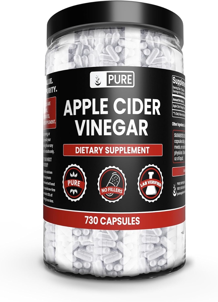 PURE ORIGINAL INGREDIENTS Apple Cider Vinegar (730 Capsules) Hiçbir Magnezyum Or Rice Fillers, Her zaman Pure, Lab