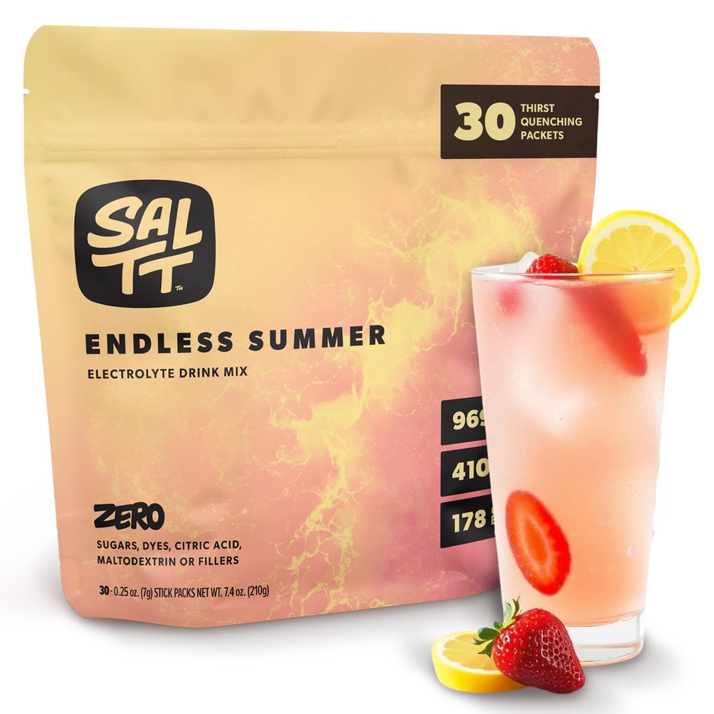 SALTT Electrolytes Dust Flavored Drink Mix - Endless Summer - 30 Hydration Packets - Magnezyum, Pyum, sodyum, Trace Minerals - Zero Sugar & Gluten Free - Travel Essentials