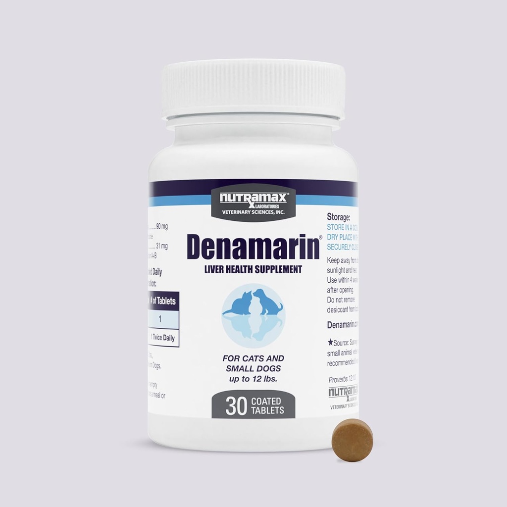 Nutramax Laboratories Denamarin Liver Health Supplement for Small Dogs and Cats - S-Adenosylmethionine (SAMe) ve Silybin, 30 Tabletler