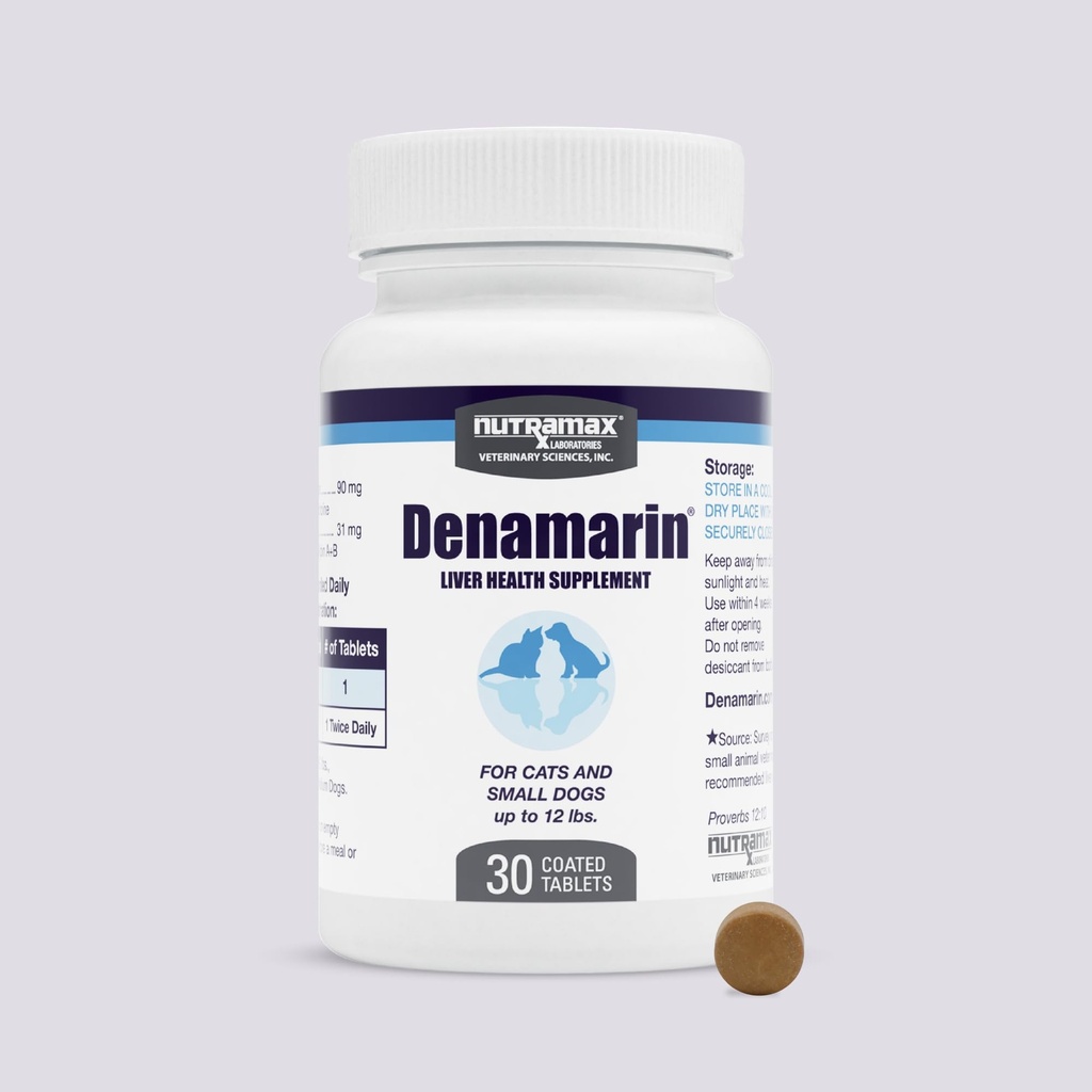 Nutramax Laboratories Denamarin Liver Health Supplement for Small Dogs and Cats - S-Adenosylmethionine (SAMe) ve Silybin, 30 Tabletler