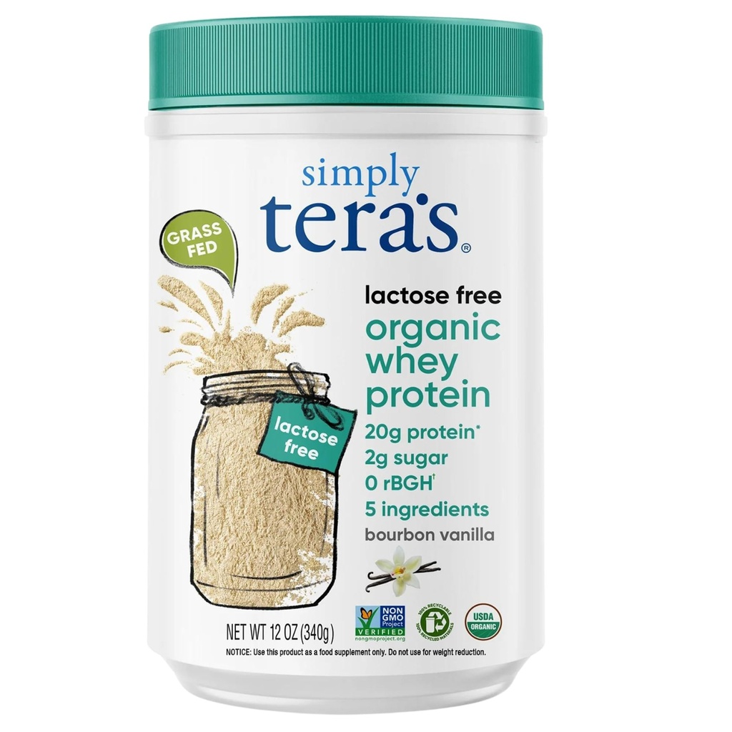 Basitçe tera'nın Lactose Free Organic Whey protein Toz - Lactose Free, Vanilla, 20g of protein Per Service, Non-GMO, Gluten-Free, rBGH-Free, Kosher - 12 Oz Oz