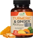 Turmeric Curcumin Supplement 2600mg - με Organic Ginger & Turmeric, 95% Κουρκουμινοειδή, BioPerine Μαύρο Πιπέρι για την Καλύτερη Απορρόφηση, Vegan Κοινή Υποστήριξη, Μη-ΓΤΟ, Εμφιαλωμένο στις ΗΠΑ - 60 κάψουλες