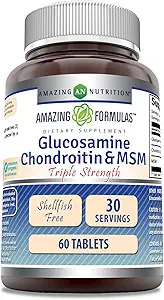 Amazing Formulas Glucosamine Chondroitin & MSM-Triple Strength Shellfish Ücretsiz Tabletler (Non-GMO,Gluten Free) | 60 Tablet