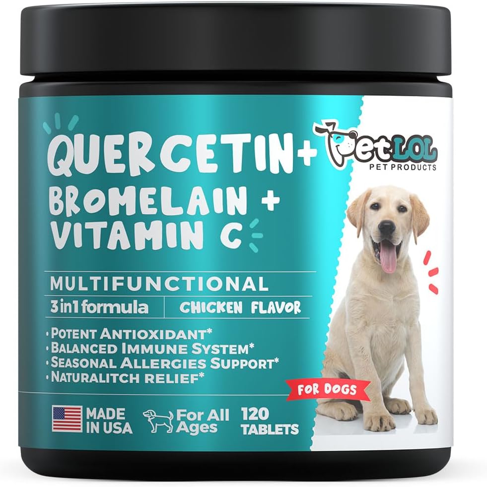 Quercetin for Dogs with Bromelain & Vitamin C - Αλλεργία & Itch Relief, Ανοσοποιητική & Φλεγμονώδης Υποστήριξη - 120 Μασώμενα Δισκία Made in USA