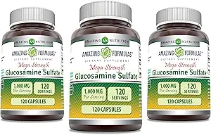 Amazing Formulas Glucosamine Sulfate 1000 mg Capsules Supplement | Non-GMO | Gluten Free | Made in USA (3 Pack | 120 Count)