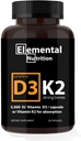 D3 Extra Strength Supplement Bone ile K2 Vitamini | Kalp Sağlığı Non-GMO Formula 5000 IU Vitamin D3 125 mcg & 100 mcg Vitamin K2 | Swallow Vitamin K & D, 30 Capsules.
