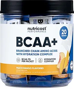 Nutricost BCAA+ Hydration Peach Mango Flavor (20 Stickpacks) - Διακλαδισμένη Αλυσίδα Αμινοξέα με Hydration Complex - Χωρίς γλουτένη, Μη ΓΤΟ
