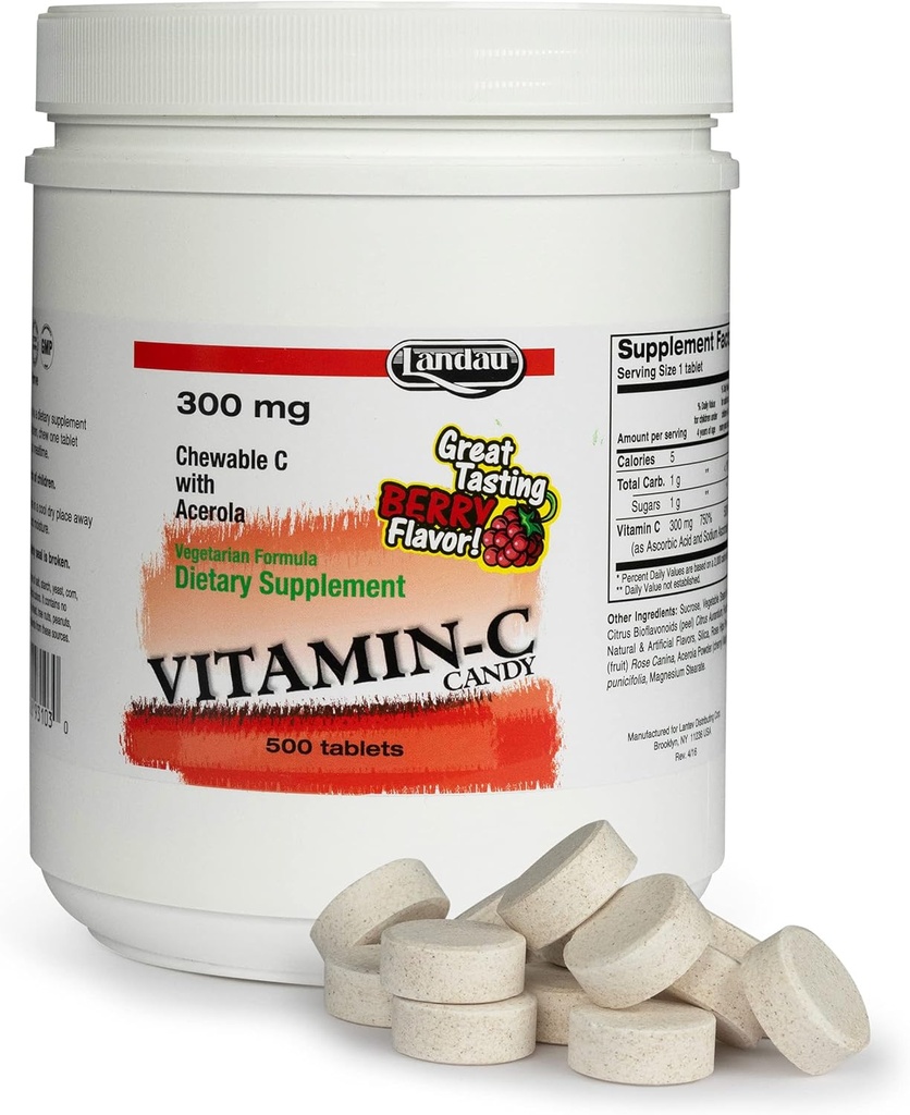Landau Chewable Vitamin C Candy 300 Mg. Great Tasting Berry Flavor - 500 CHW