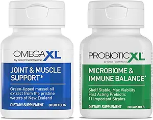 OmegaXL Güçlü Ortak ve Kas Destek Supplement (60 Kont) & Probiyotik XL - PreforPro, DE111, Raf Stable - Sağlıklı Gut Flora Büyümesi (30 Veggie caps)