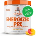 Genius Energized Pre Workout Toz – Caffeine Infüzyon Pre-Workout ATM Supplement with Beta Alanine & Alpha GPC, No Yapay Sweeteners or Dyes - 200 mg Caffeine, 20 Hizmet, Sour Peach Ring
