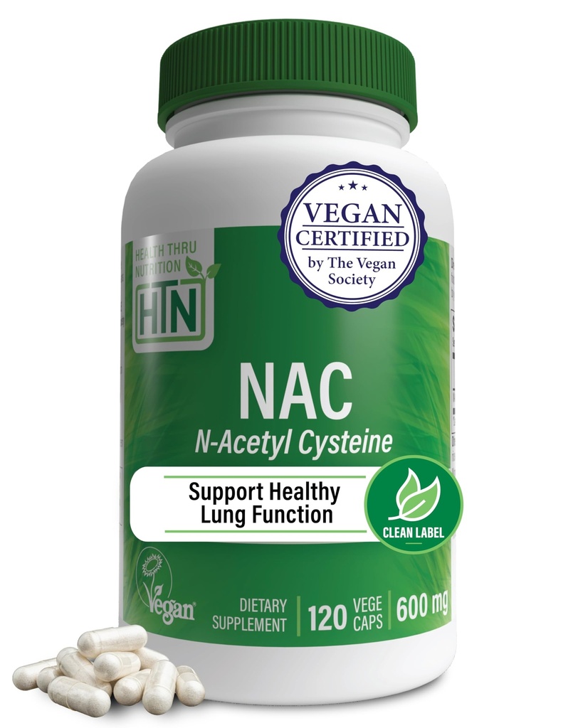 Sağlık Thru Beslenme NAC N-Acetyl-Cysteine 600 mg 120 Capsules | Vegan Onaylandı | Saf NAC Tamam | Sağlıklı Lung Liver Functions & Cellular Health | Non-GMO Soy & Gluten Free