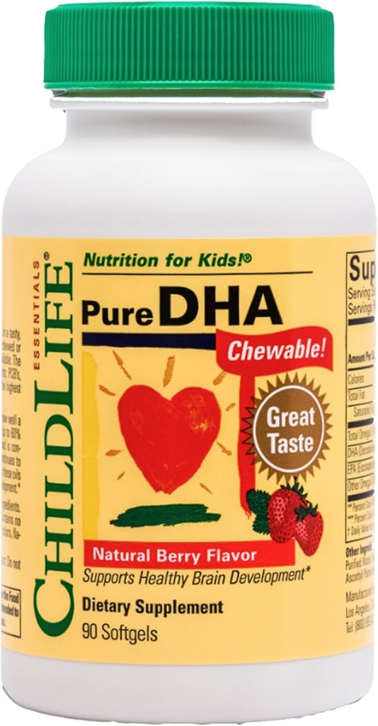 Çocuklar için Saf DHA - DHA Supplements, DHA EPA Omega 3 Supplement, Çocuklar DHA Chewables, Bebek DHA, Toddler için Balık Yağı, Gluten Free - Natural Berry, 90 Softgels (Paket of 1)