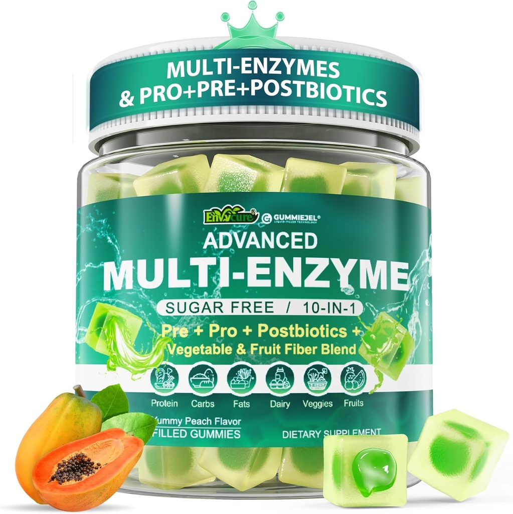 Kadınlar ve Erkekler için Enzymes Gummies, 90Billion CFU Probiyotik ve Prebiyotiks & Postbiyotik, Sebze & Meyve Fiber Mix, Super Enzymes for Digestive & Gut Health,Immune,60Cts
