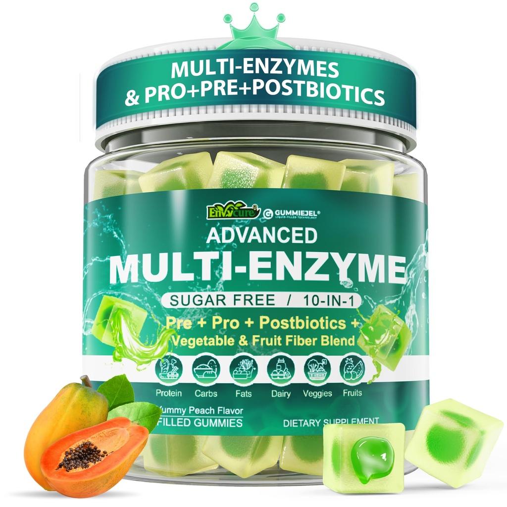 Kadınlar ve Erkekler için Enzymes Gummies, 90Billion CFU Probiyotik ve Prebiyotiks & Postbiyotik, Sebze & Meyve Fiber Mix, Super Enzymes for Digestive & Gut Health,Immune,60Cts