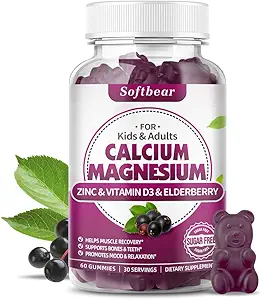 softbear Ασβέστιο Μαγνήσιο Ψευδάργυρος Gummies για ενήλικες & παιδιά, Suagr-ελεύθερο ασβέστιο Μαγνήσιο ψευδάργυρο Βιταμίνη D3 συμπλήρωμα για τη δύναμη των οστών & ανοσοποιητική υγεία, Mango Γεύση 120 Count