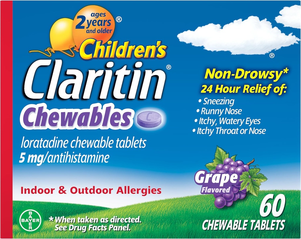 Çocuk Claritin Chewables 24 HR Çocuk Alerji ilacı, Grape, 60 Kont