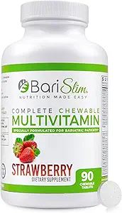 BariSlim Chewable Bariatric Multivitamin - 45mg Demir - Post Bariatrik Cerrahi için Terored, Gastrik Bypass & Gastrik Kol - Kurtarma Yolculuğunuzu Destekleyin | Strawberry Flavor