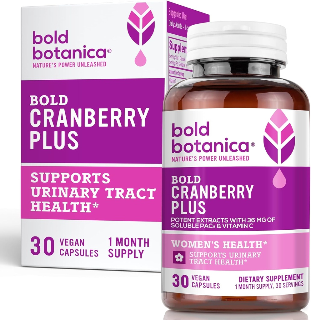 Bold Cranberry Plus – 36 mg PACs – %100 ► PAC- Urinary Tract UTI Support- Cranberry Pills for Women & Men- with Non-GMO Vitamin C – 30 Vegan Capsules - 100% 00000 PAC- Urinary Tract UTI Support- Cranberry Pills for Women & Men- with Non-GMO Vitamin C - 30 Vegan Capsules