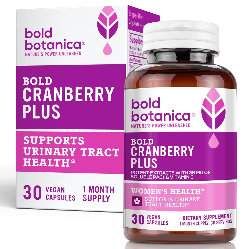 Bold Cranberry Plus – 36 mg PACs – %100 ► PAC- Urinary Tract UTI Support- Cranberry Pills for Women & Men- with Non-GMO Vitamin C – 30 Vegan Capsules - 100% 00000 PAC- Urinary Tract UTI Support- Cranberry Pills for Women & Men- with Non-GMO Vitamin C - 30 Vegan Capsules