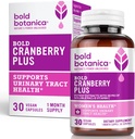 Bold Cranberry Plus – 36 mg PACs – 100% Soluble PAC– Υποστήριξη UTI ούρων- Χάπια βατόμουρο για γυναίκες & άνδρες- με Μη ΓΤΟ Βιταμίνη C – 30 Vegan Κάψουλες
